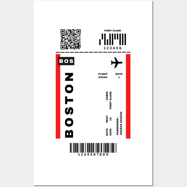 Boston Boarding Pass Massachusetts Destination Ticket Wall Art by Saraahdesign